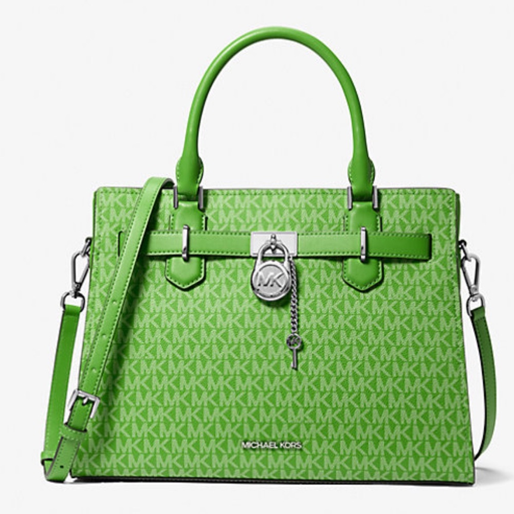 Michael Kors Hamilton Medium Signature Logo Satchel
Jungle Green 
NWT - Picture 5 of 16